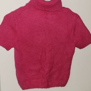 Women's Pink Turtleneck Fuzzy Sweater